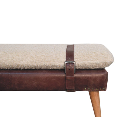 Boucle x Brown Leather Bench